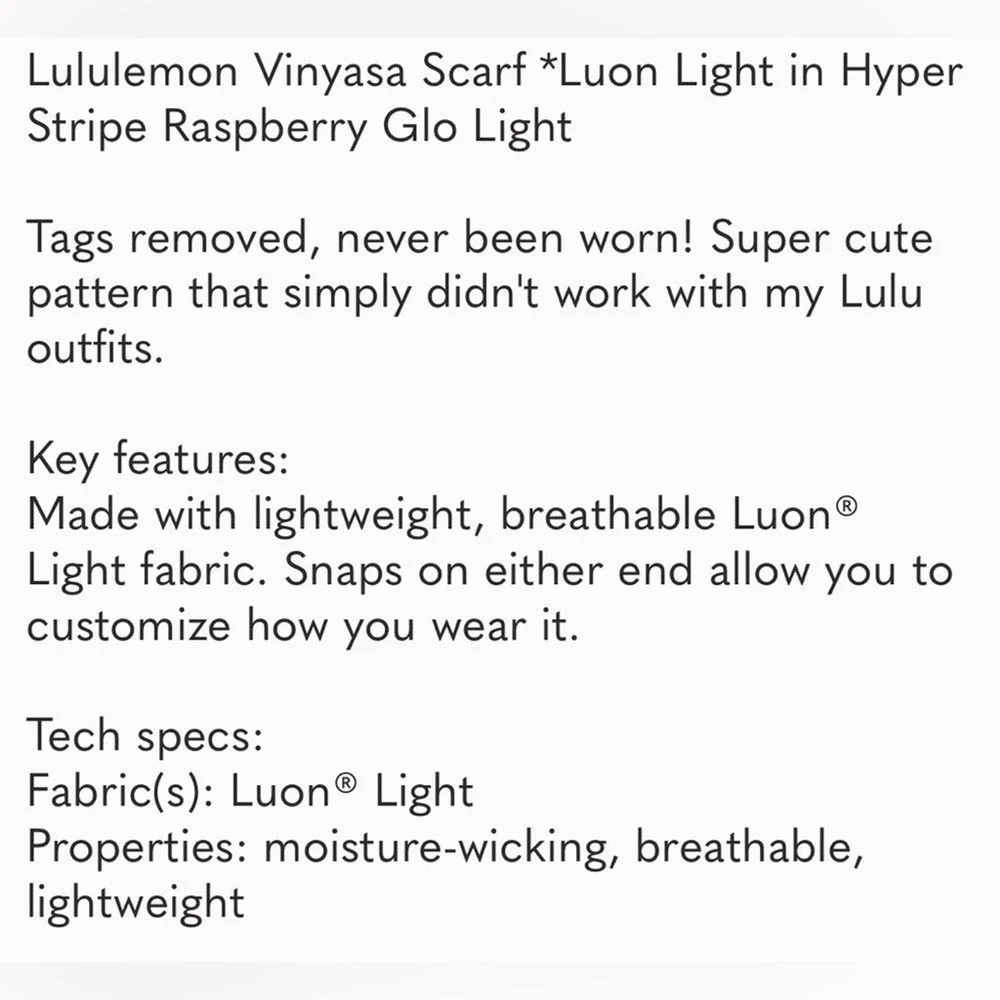 Lululemon Vinyasa Scarf Luon Light Hyper Stripe Raspberry Glo Pink Purple 466